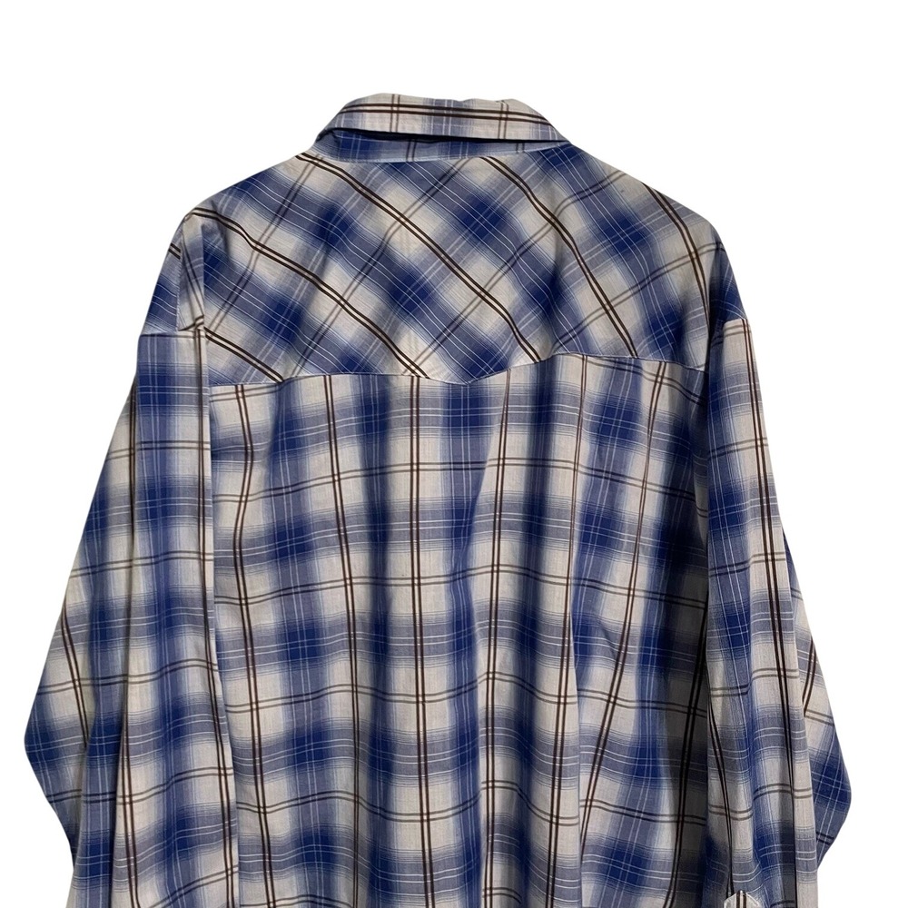 Ely Cattleman Western Pearl Snap‎ Shirt Mens XXL Blue White Plaid Long Sleeve - Picture 3 of 9